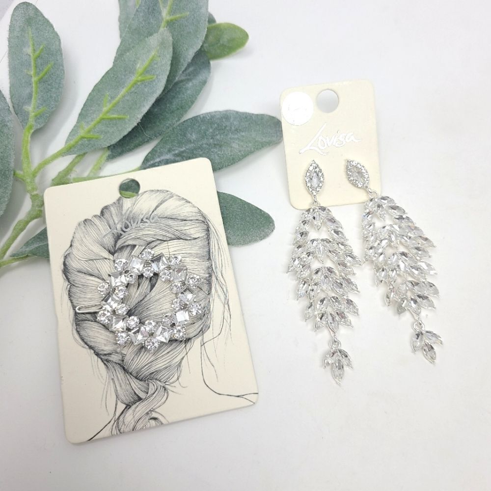 LOVISA Rhinestone Earrings and Hair Clip NWT